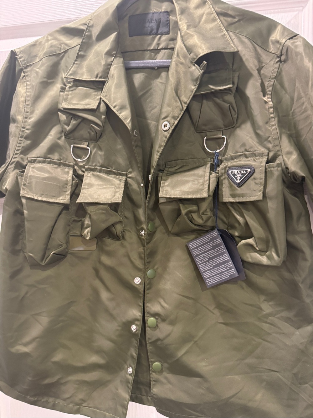 Prada Olive Green Nylon Jacket with Black Label